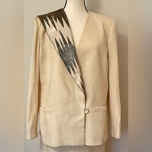 Nolan Miller Wool Elegant Cream Blazer with Silver Accents